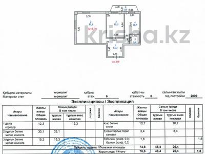 2-комнатная квартира · 76.6 м² · 6/6 этаж, Армандастар 2/3 за ~ 22.2 млн ₸ в Астане, Алматы р-н