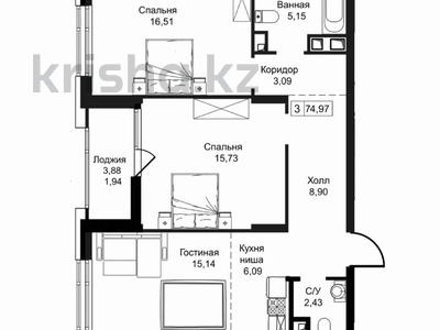 3-комнатная квартира · 75 м² · 15/17 этаж, Улы Дала 27/1 — Толе Би за 35.7 млн 〒 в Астане, Нура р-н