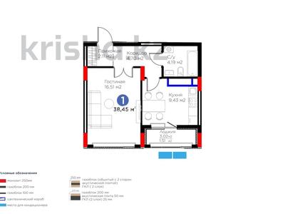 1-бөлмелі пәтер · 38.45 м² · 7/9 қабат, Нұрсая ш/а., Абулхайр-хана 69/1, бағасы: 23.5 млн ₸ в Атырау, мкр Нурсая