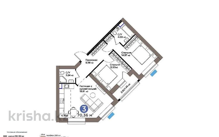 3-бөлмелі пәтер · 70.36 м² · 6/9 қабат, Просп. Магжана Жумабаева 38, бағасы: 44.5 млн ₸ в Астане, Алматы р-н — фото 2