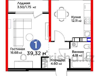 1-комнатная квартира · 39.32 м² · 2/6 этаж, мкр Дарабоз, Бауыржана Момышулы 11/12а за 31 млн 〒 в Алматы, Алатауский р-н