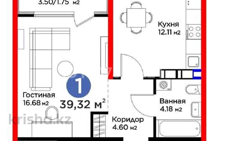 1-комнатная квартира · 39.32 м² · 2/6 этаж, мкр Дарабоз, Бауыржана Момышулы 11/12а за 31 млн 〒 в Алматы, Алатауский р-н — фото 2