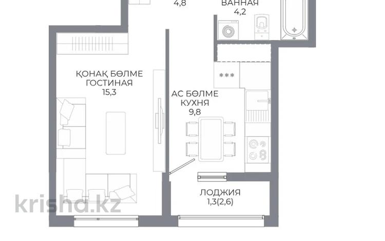 1-бөлмелі пәтер · 35.4 м², Ахмет Байтурсынулы 10/3 — БЕЗ КОМИССИИ!, бағасы: ~ 18.8 млн ₸ в Астане — фото 2