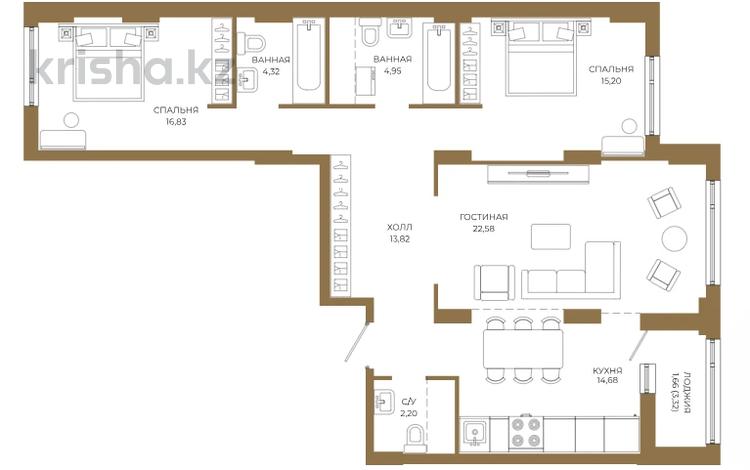 3-комнатная квартира · 96.24 м² · 4/21 этаж, Достык 8/5 за ~ 70.8 млн ₸ в Астане, Есильский р-н — фото 21