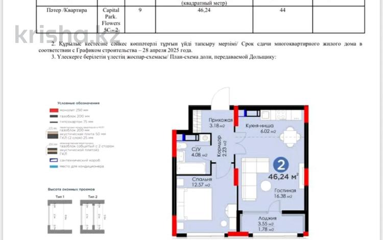 2-комнатная квартира · 46.2 м² · 9/12 этаж, Аль-Фараби 11/1, 11/3 за 28 млн 〒 в Астане, Есильский р-н — фото 2