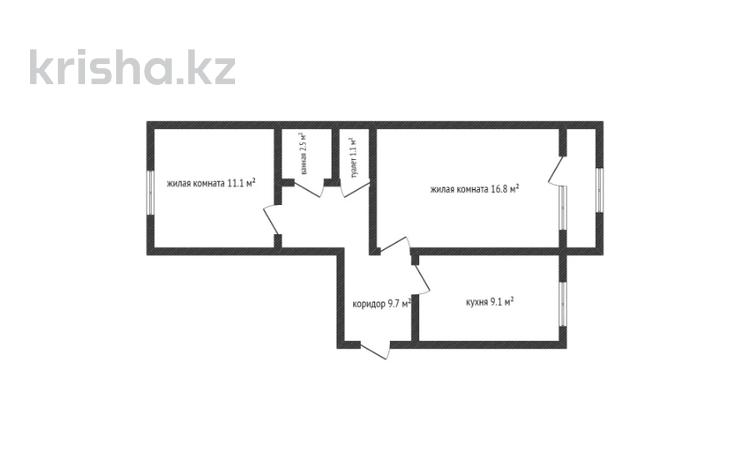 2-бөлмелі пәтер, 51.2 м², 6/6 қабат, Маяковского 117/1, бағасы: 18.5 млн 〒 в Костанае — фото 2