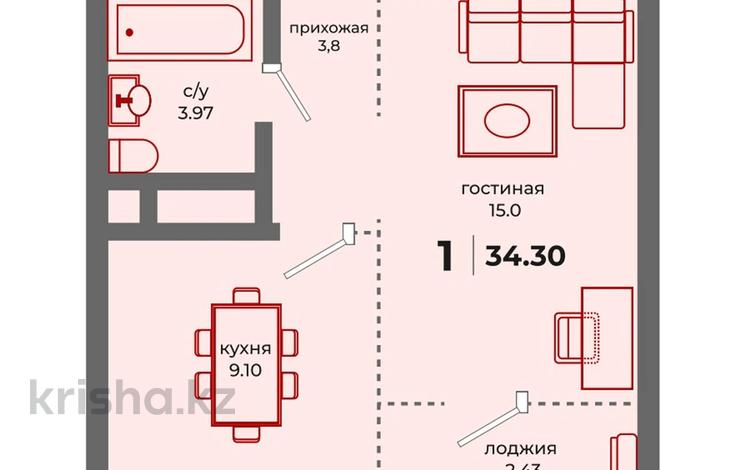 1-бөлмелі пәтер · 34.3 м² · 7/9 қабат, Мактымкули уч.3 — Р-он 7 поликлиники, бағасы: ~ 12.3 млн ₸ в Астане, Алматы р-н — фото 2