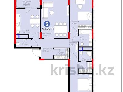 3-комнатная квартира · 103 м² · 8/12 этаж, Кайым Мухамедханов 4н за 92 млн ₸ в Астане, Нура р-н