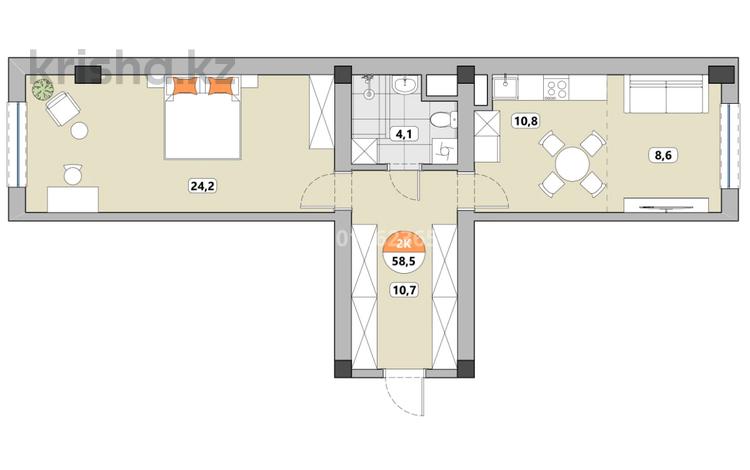2-комнатная квартира · 61 м² · 9/10 этаж, Карасай батыра 119/95 за 59 млн ₸ в Алматы, Алмалинский р-н — фото 2