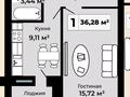1-бөлмелі пәтер · 36.28 м² · 9/9 қабат, А83 участок 11, бағасы: 20 млн ₸ в Астане, Алматы р-н — фото 2