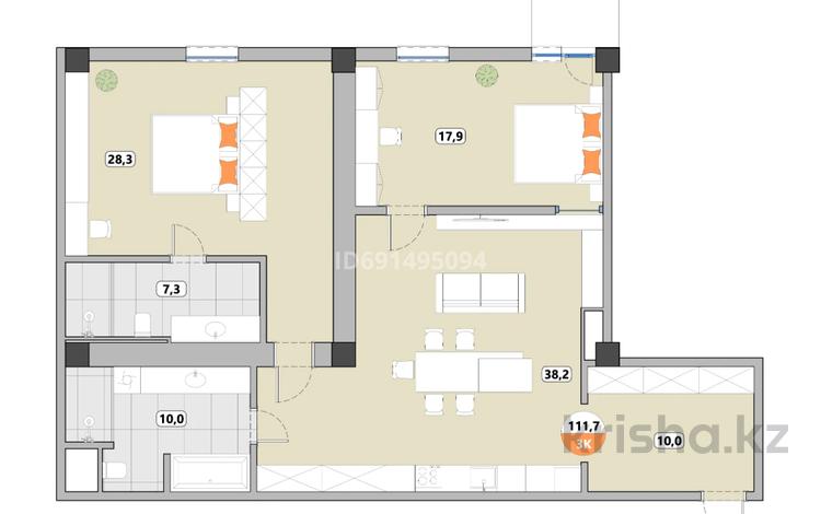 3-бөлмелі пәтер, 111.7 м², 4/7 қабат, мкр Горный Гигант, Жамакаева 254/2 — Пр. Аль-Фараби - ул. Нурлан Каппарова, бағасы: ~ 122.9 млн 〒 в Алматы, Медеуский р-н — фото 32