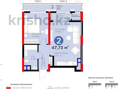 2-бөлмелі пәтер · 47.73 м² · 5/27 қабат, Туран 41 — САМАЯ НИЗКАЯ ЦЕНА, бағасы: 45 млн ₸ в Астане