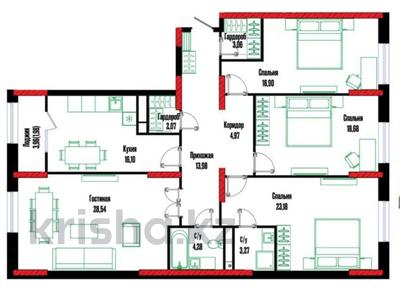 4-комнатная квартира · 140 м² · 7/17 этаж, Бухар жырау 12/2, 12/3 за 87.5 млн ₸ в Астане, Есильский р-н