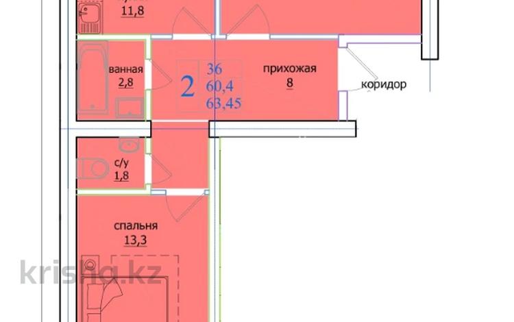 2-бөлмелі пәтер, 63.45 м², 2/5 қабат, Ташенова, бағасы: ~ 17.1 млн 〒 в Кокшетау — фото 2