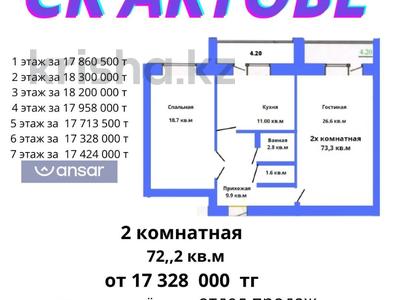 2-комнатная квартира, 72 м², 1/7 этаж, мкр. Алтын орда 201 за ~ 17.9 млн 〒 в Актобе, мкр. Алтын орда