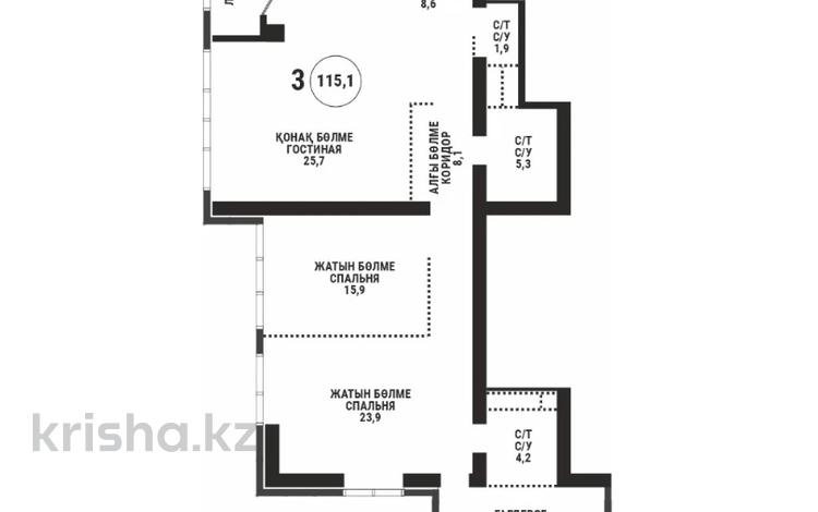 3-комнатная квартира · 115.1 м² · 22/33 этаж, Аль-фараби 9 за 113 млн ₸ в Алматы, Бостандыкский р-н — фото 2