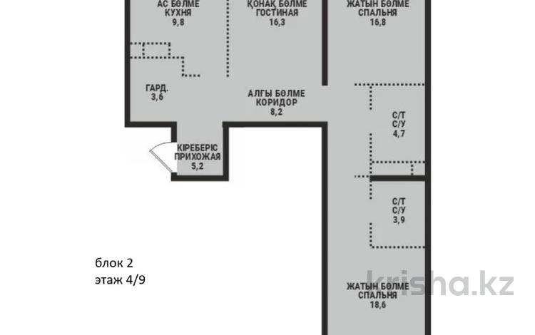 3-комнатная квартира · 88.6 м² · 4/9 этаж, Ботакоз 5 БЕЗ КОМИССИИ за ~ 49 млн ₸ в Алматы, Алатауский р-н — фото 2