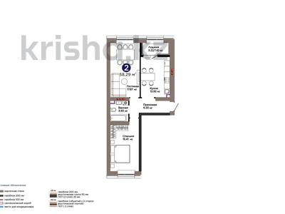 2-бөлмелі пәтер · 58.29 м² · 8/9 қабат, Е 909 31, бағасы: 39.5 млн ₸ в Астане, Нура р-н