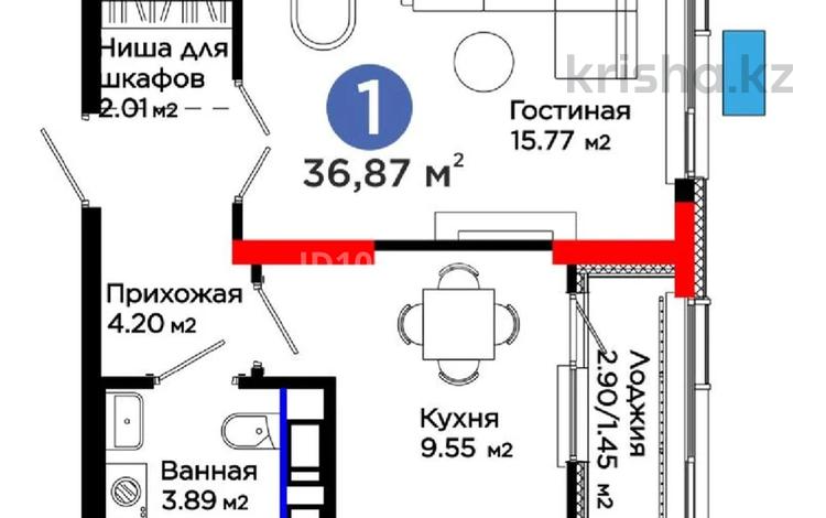 1-комнатная квартира · 38 м² · 11/12 этаж, мкр Акжайык, Байдибек би 113/3 за 22 млн ₸ в Шымкенте, Абайский р-н — фото 2