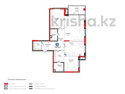 3-бөлмелі пәтер · 119 м² · 2/6 қабат, Толеметова, бағасы: 88.5 млн ₸ в Шымкенте, Абайский р-н