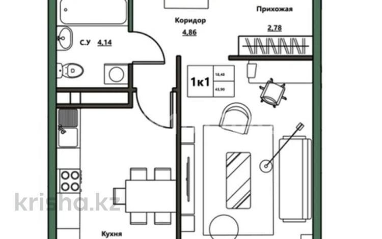 1-комнатная квартира, 43.4 м², 4/4 этаж, мкр Нуршашкан (Колхозши), алатау 36 за ~ 22 млн 〒 в Алматы, Турксибский р-н — фото 2