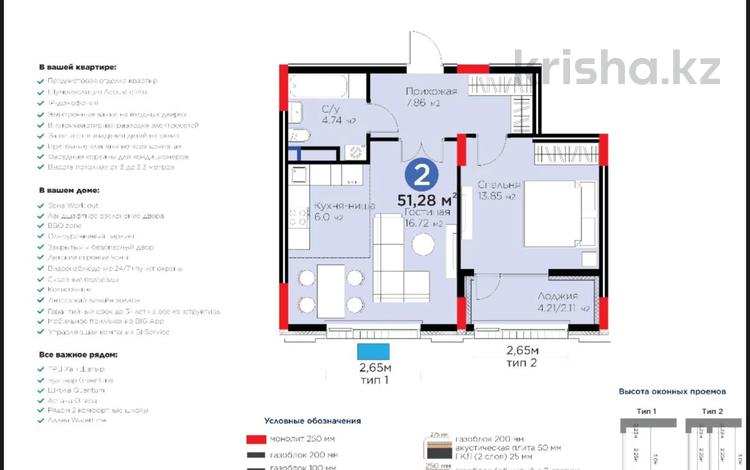 2-комнатная квартира · 51.28 м² · 5/9 этаж, Е-899 3 за 44.5 млн 〒 в Астане, Нура р-н — фото 3