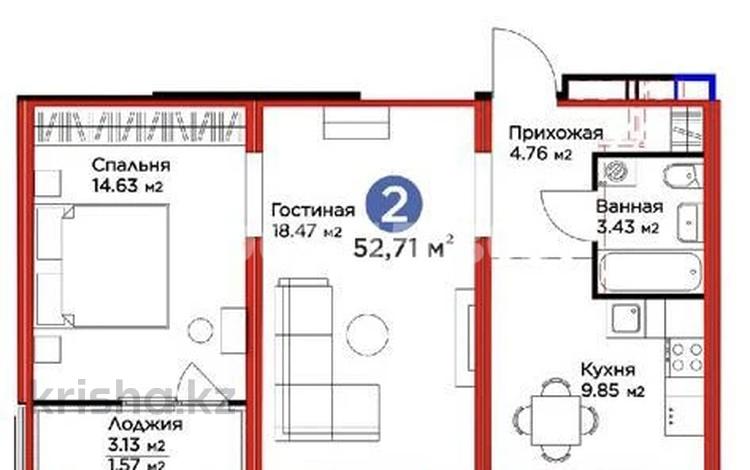 2-комнатная квартира, 52.71 м², 16/17 этаж, 37 улица 2 за 24 млн 〒 в Астане, Есильский р-н — фото 2
