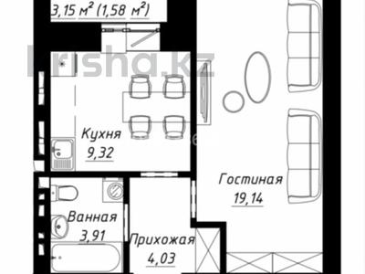 1-комнатная квартира · 39 м² · 3/9 этаж, Чингиз Айтматов 1 за 24 млн ₸ в Астане, Нура р-н