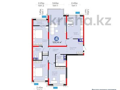 4-комнатная квартира · 123.14 м² · 11/12 этаж, Толеметова за ~ 57 млн 〒 в Шымкенте, Абайский р-н