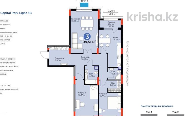 3-комнатная квартира · 109.7 м² · 2 этаж, Аль-Фараби 1/1 за ~ 56.7 млн 〒 в Астане — фото 2