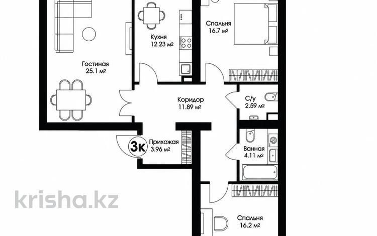 3-комнатная квартира · 96.6 м² · 9/9 этаж, Кабанбай батыр, 57/2 за 53 млн ₸ в Астане, Есильский р-н — фото 16
