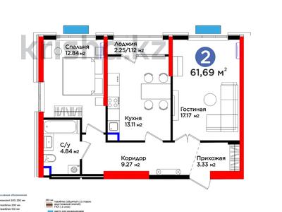 2-комнатная квартира, 61.69 м², 2/16 этаж, Нурсултана Назарбаева за ~ 34.9 млн 〒 в Шымкенте