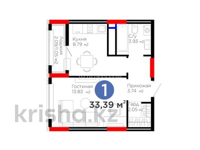 1-комнатная квартира · 33.39 м² · 2 этаж, Е 908 23 за 21 млн ₸ в Астане, Нура р-н