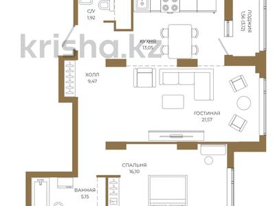2-бөлмелі пәтер · 68.82 м² · 2/21 қабат, Достык 8/2, бағасы: ~ 44.5 млн ₸ в Астане, Есильский р-н
