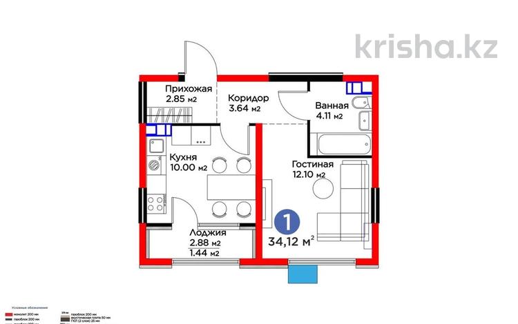 1-бөлмелі пәтер · 34.12 м² · 3/6 қабат, Кайрат микрорайон 716/16, бағасы: 26.5 млн ₸ в Алматы, Турксибский р-н — фото 3