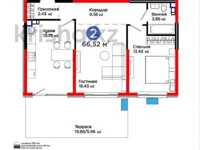 2-бөлмелі пәтер · 66.52 м² · 2/6 қабат, Тараз 8/1, бағасы: 50.5 млн ₸ в Алматы