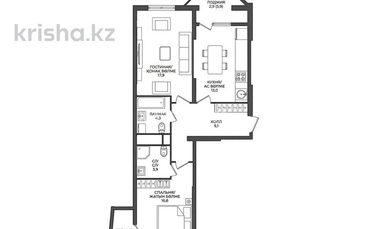 2-бөлмелі пәтер · 70 м² · 10/16 қабат, Каныша Сатпаева⭐️⭐️⭐️ 90/55Б — АДК метро станция САЙРАН⭐️⭐️⭐️, бағасы: ~ 55 млн ₸ в Алматы, Бостандыкский р-н — фото 8