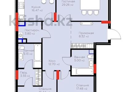 3-комнатная квартира · 119.71 м² · 3/8 этаж, Динмухамед Конаев 3 за ~ 101 млн ₸ в Астане, Есильский р-н
