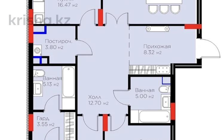 3-комнатная квартира · 119.71 м² · 3/8 этаж, Динмухамед Конаев 3 за ~ 101 млн ₸ в Астане, Есильский р-н — фото 2
