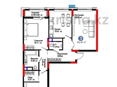 3-комнатная квартира · 89.6 м² · 6/9 этаж, Турар Рыскулов 18/1 за 61 млн ₸ в Астане, Есильский р-н