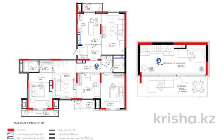 5-бөлмелі пәтер, 175 м², 7/7 қабат, Толеметова 64, бағасы: ~ 132.2 млн 〒 в Шымкенте — фото 2