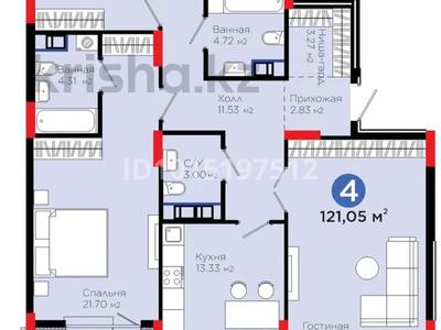 4-бөлмелі пәтер · 121 м² · 3/9 қабат, Е-321, бағасы: 75 млн ₸ в Астане, Есильский р-н