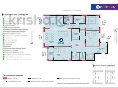 4-комнатная квартира · 161.06 м² · 2/16 этаж, Кабанбай батыра 56 за 178 млн ₸ в Астане, Есильский р-н