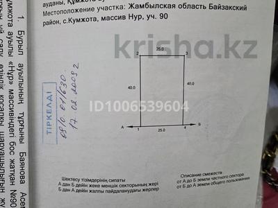 Участок · 10 соток, Массив Нур 90 — Байзакски р-н село Кумжата за 3.5 млн 〒 в Таразе