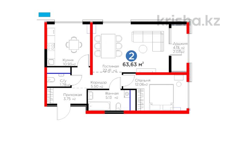 2-бөлмелі пәтер, 63.76 м², 3/9 қабат, мкр Нурсат, Нурсултана Назарбаева — скидка, бағасы: ~ 41.3 млн 〒 в Шымкенте, Каратауский р-н — фото 13