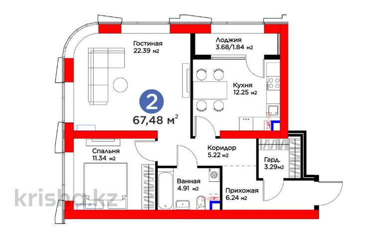 2-комнатная квартира · 68 м² · 3/26 этаж, Кунаева за ~ 86.5 млн ₸ в Шымкенте, Аль-Фарабийский р-н — фото 10