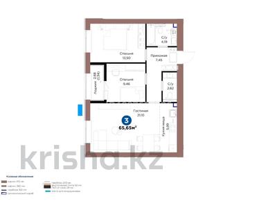 3-бөлмелі пәтер · 65.65 м² · 6/9 қабат, Шафика Чокина 4, бағасы: 39.5 млн 〒 в Астане, Нура р-н