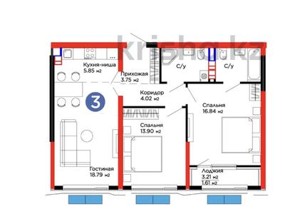 3-комнатная квартира · 70.18 м² · 5 этаж, мкр Акжар, Белжайлау 47а — 12 АВГУСТА КЛЮЧИ ПОЛУЧАЮТ за 53.9 млн ₸ в Алматы, Наурызбайский р-н