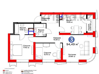 3-бөлмелі пәтер · 95 м² · 4 қабат, Кунаева, бағасы: 124.4 млн ₸ в Шымкенте, Аль-Фарабийский р-н