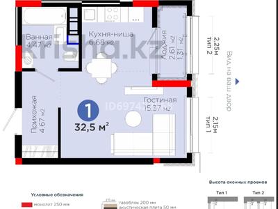 1-бөлмелі пәтер · 32.5 м² · 9/9 қабат, Е-899 5, бағасы: ~ 17.4 млн 〒 в Астане, Нура р-н